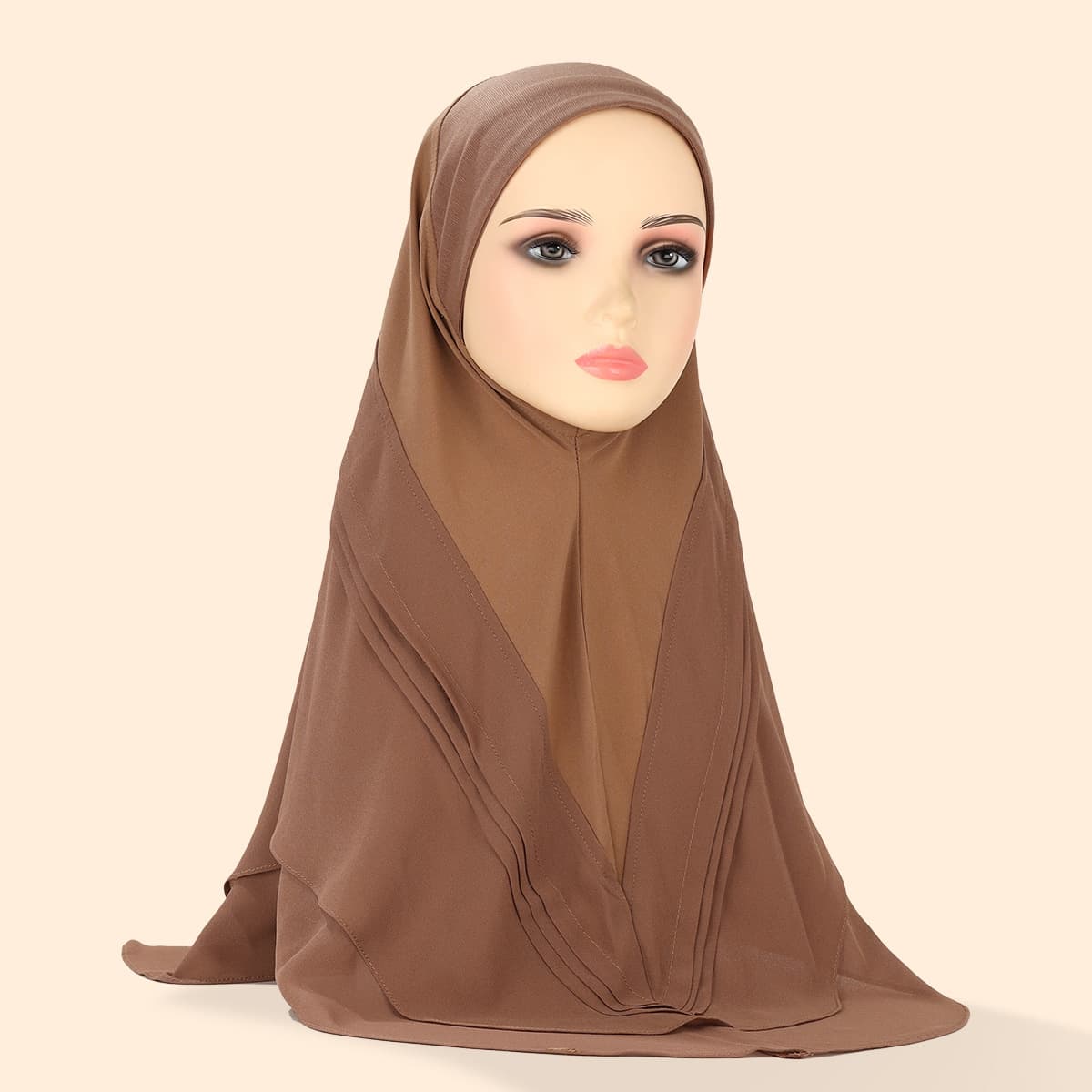 Women's Hijab double layer pleated headscarf crystal linen chiffon three color women's pullover hat comfortable and breathable shawl
