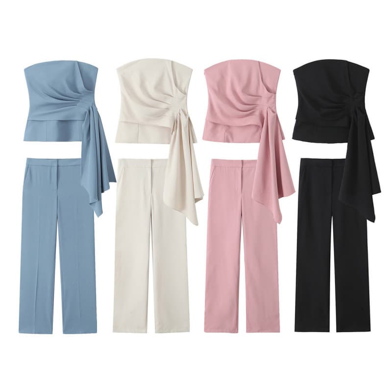 ​Sexy Corset Top & Pants Set – High Stretch Polyester, Streetwear Outfit, Trendy Fall (XS/S/M/L) – Blue/Pink/Beige/Black​