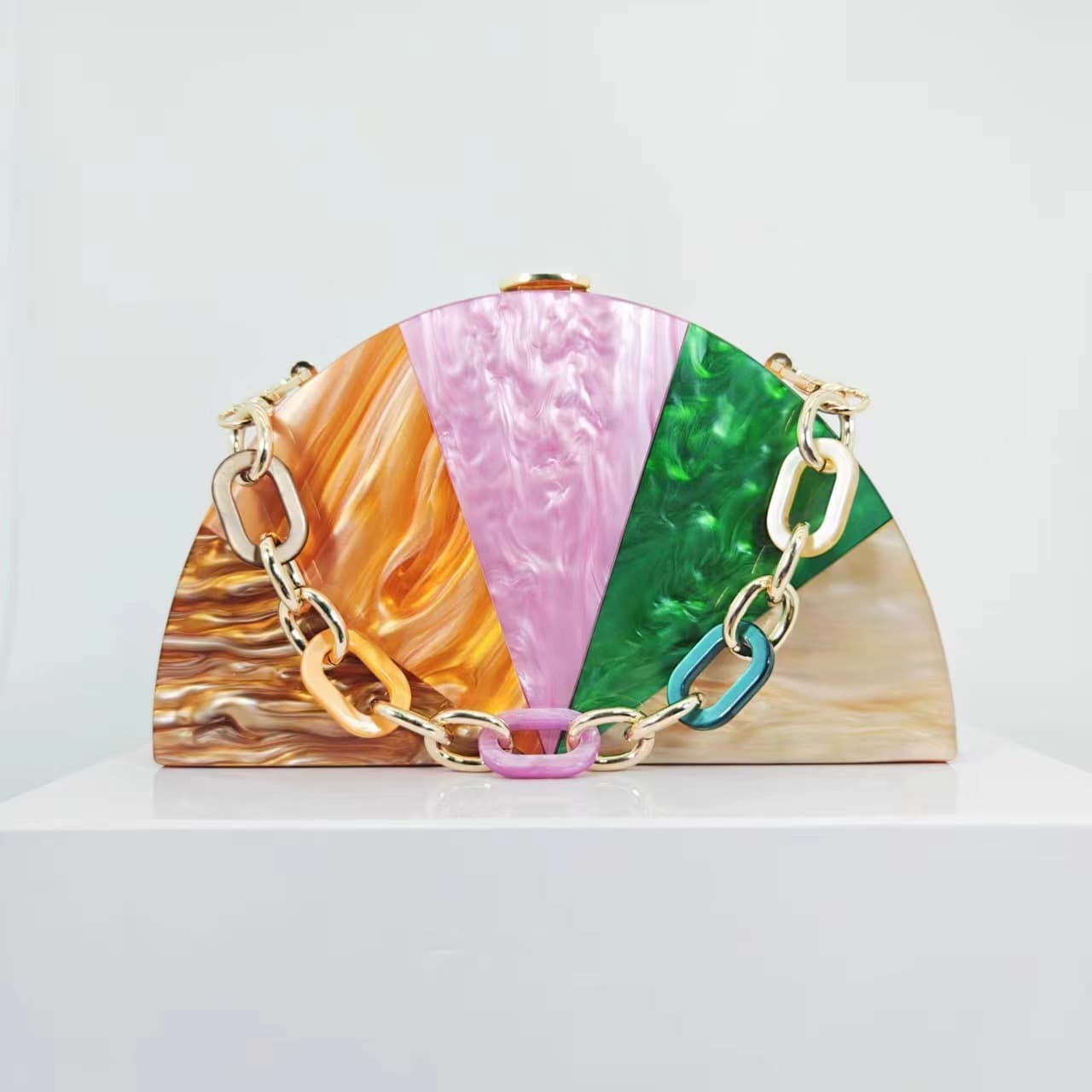 Women's Bags Ladies New Stitching Contrast Color Crossbody Bag Semi Circular Acrylic Bag Fashionable Wedding Dinner Clutch Bag