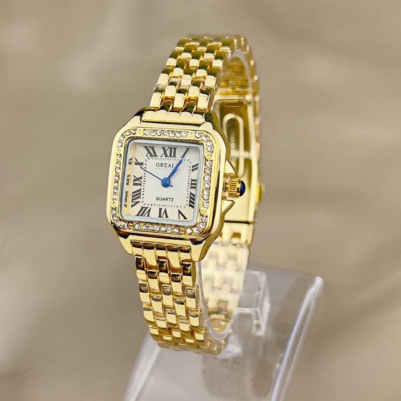 Light luxury square quartz Watch Cross border diamond set Classic tank stainless steel waterproof watch for women