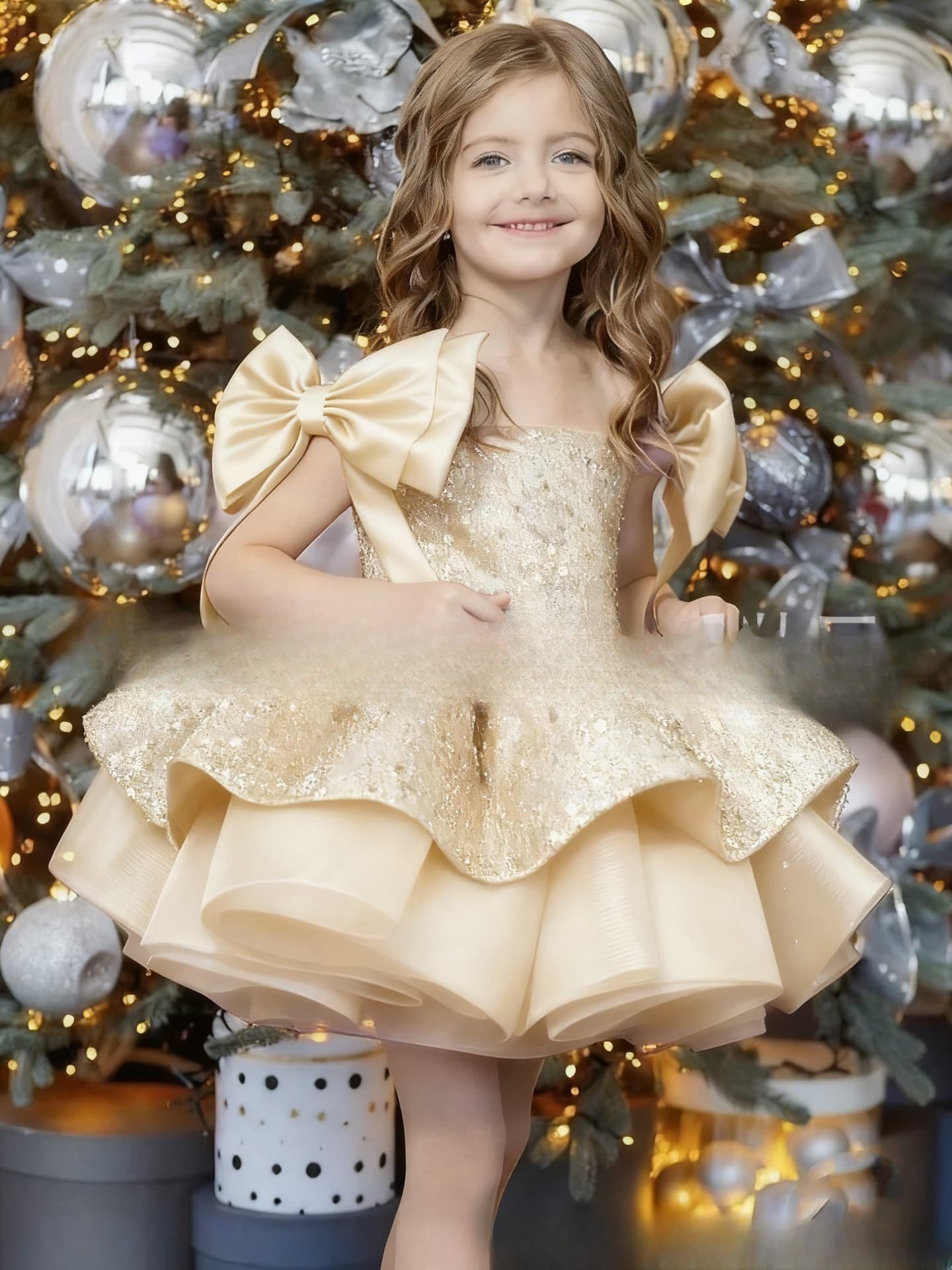 Robe de princesse de luxe pour filles - Robe élégante de fête d'anniversaire avec broderies florales et jupe en tulle, robe de cérémonie pour le