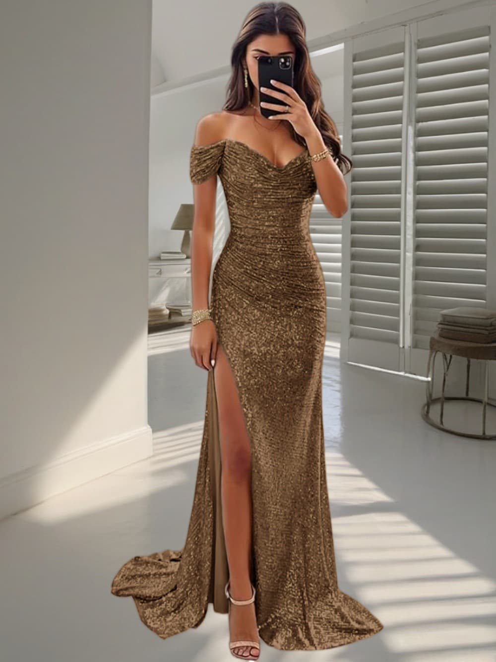 New Sequined Halter-neck Slit Dress, High-end And Elegant Party Dress For Instagram.