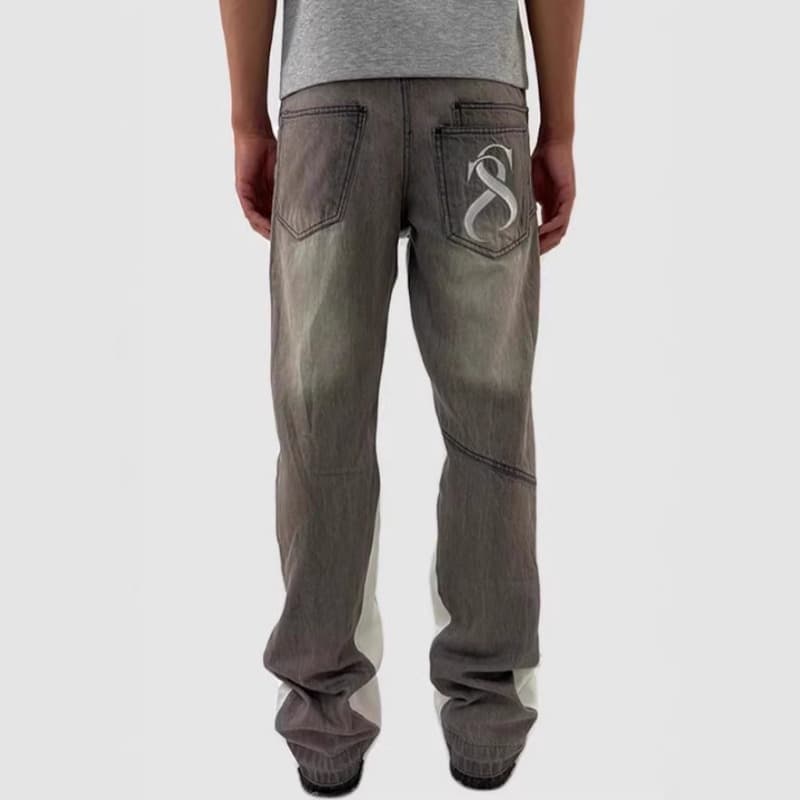 Popular American Retro Splicing Jeans Men's New Trendy Brand Casual Washed Loose Hip-hop Flared Pants
