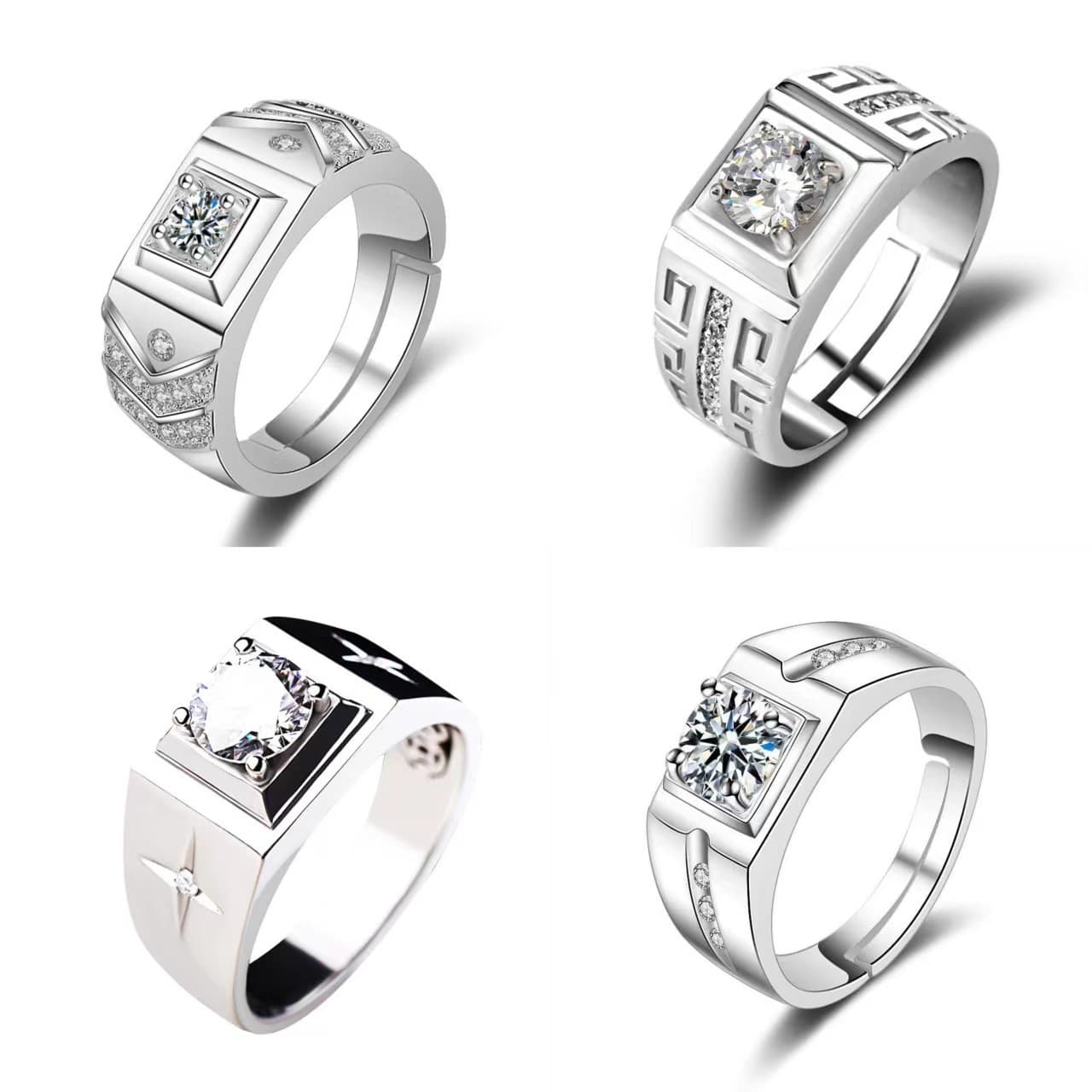 Couple Diamond Simulated Zircon Adjustable Wedding Jewelry Bold Men's Rings Accessories