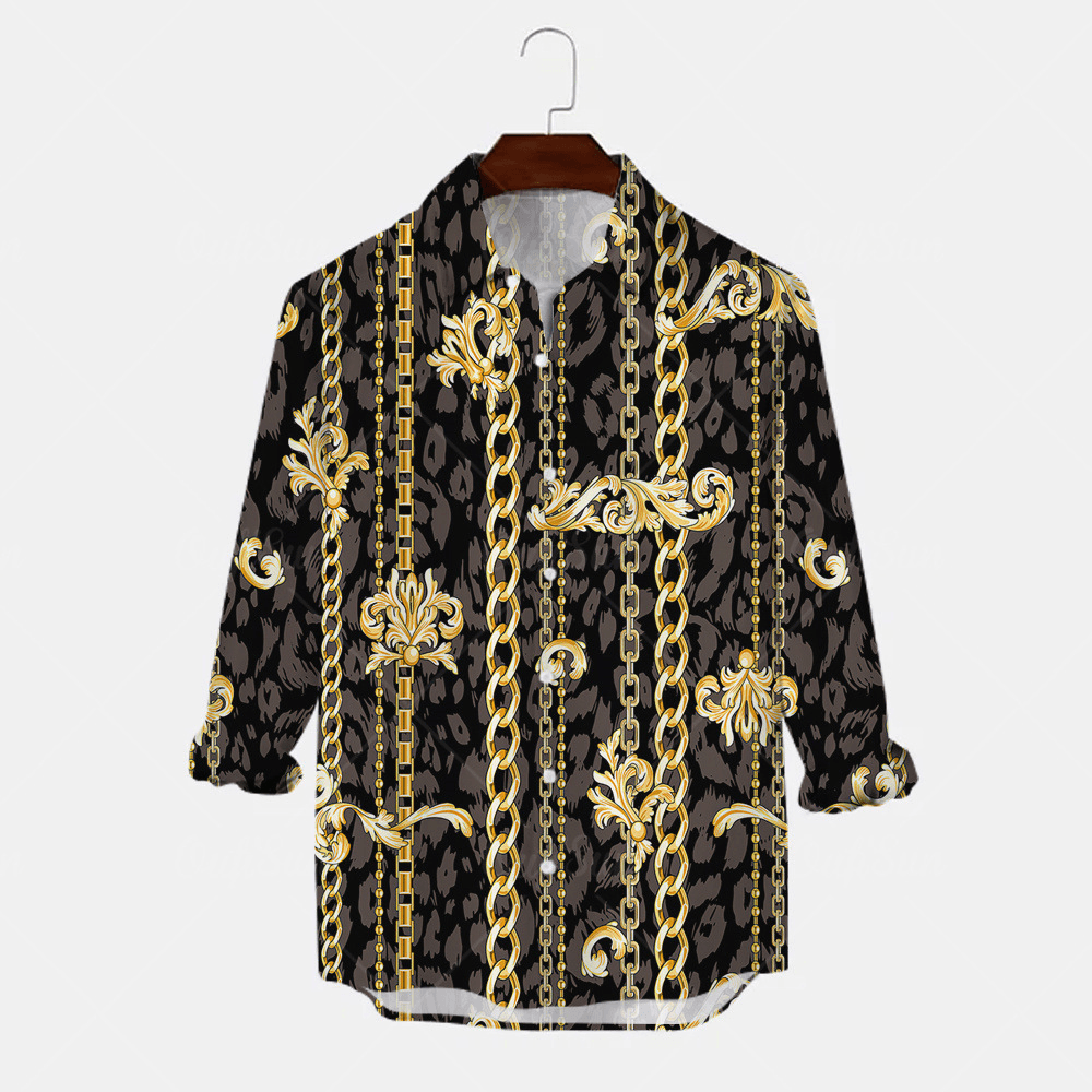 Men's Shirt Fashion Digital Print Long Sleeve Lapel Cardigan Top