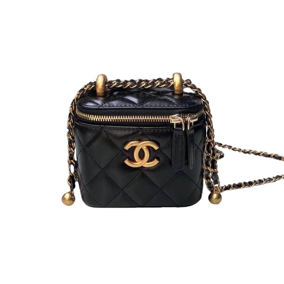 Sac à cosmétiques matelassé avec logo Double C, motif losanges, sac à bandoulière en cuir de haute qualité, design tendance, loisirs, cent sacs