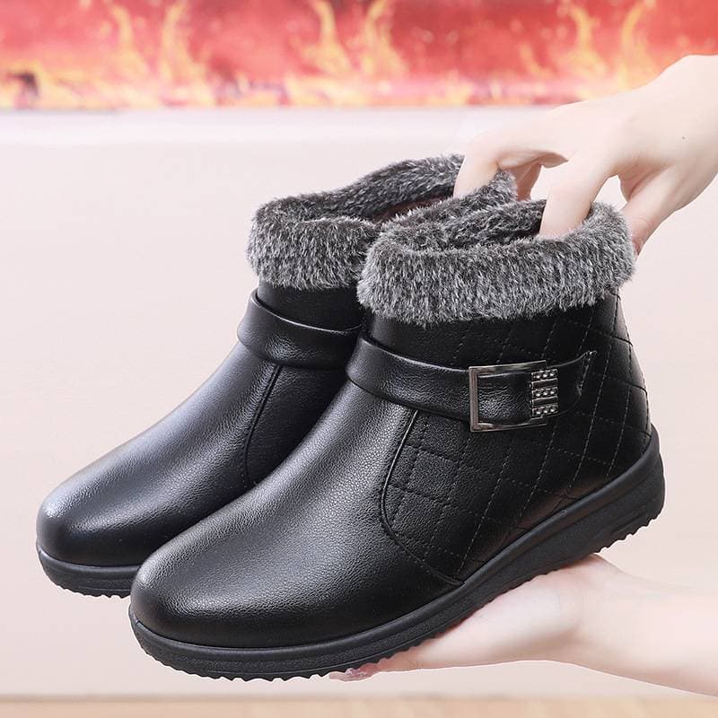 New cotton shoes women's winter snow boots with velvet and thick wear-resistant anti-slip thick soled middle-aged ankle boots