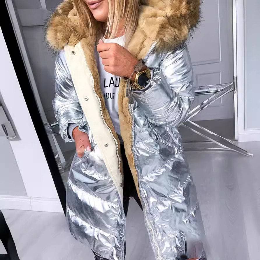 Women's clothing warm shiny zipper lining fur collar slim fit cotton jacket