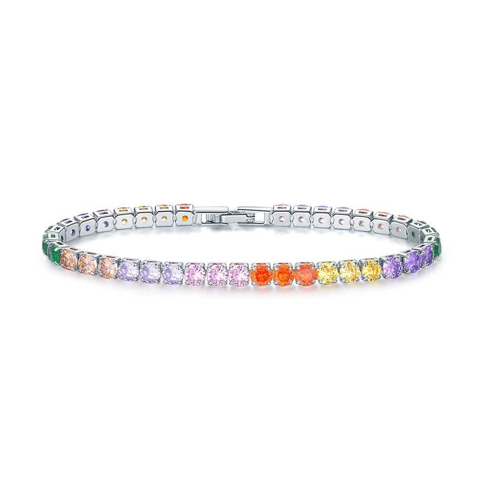 Bracelet en zircon à une rangée de diamants ronds de 4 mm, style tennis, bijou hip-hop à bordure croisée.