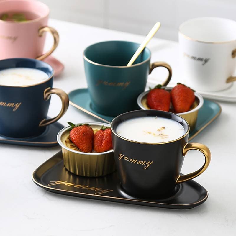 Ceramic Coffee Mug Set Nordic Style Tea Cup Tableware Tray Green For Home Office Cafe Stylish Design For Afternoon Tea