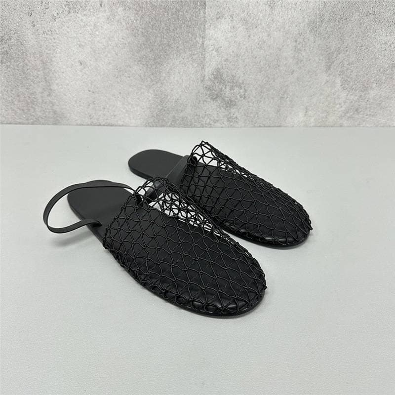 Women’s Shoes Woven Mesh Hollow Outer Wear Beach Hole Shoes Women's French One Strap Closed Toe Half Slippers