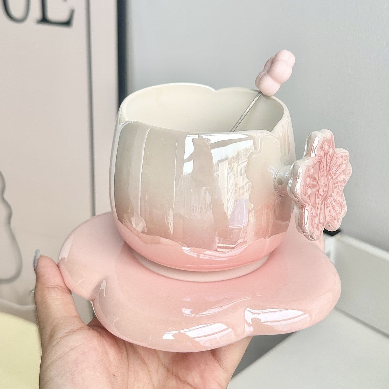 Nordic Style Gradient Coffee Cup And Saucer Exquisite Office Afternoon Tea Mug Women's Practical Gift For Bridesmaids