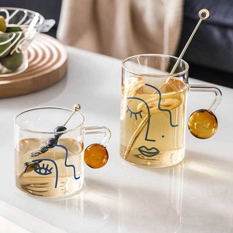280/400ml Portrait Pattern Glass Mug Creative Handgrip Mugs For Milk Coffee Beer Water Home Office Teacup Cups Couple