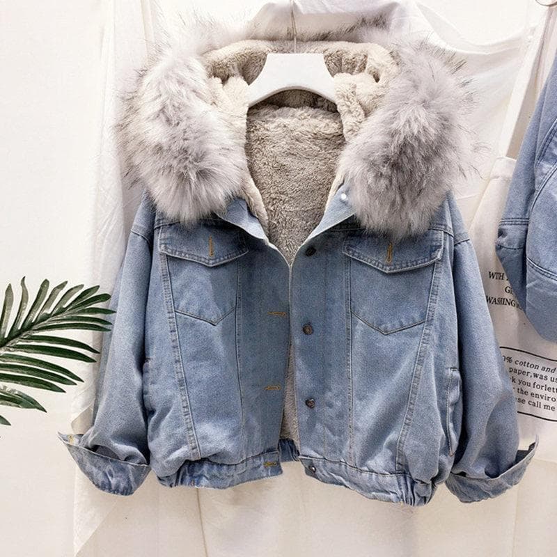 Women's Clothing Jacket For Women Plus Velvet Thickened Large Fur Collar Lamb Wool All Match Cotton Coat