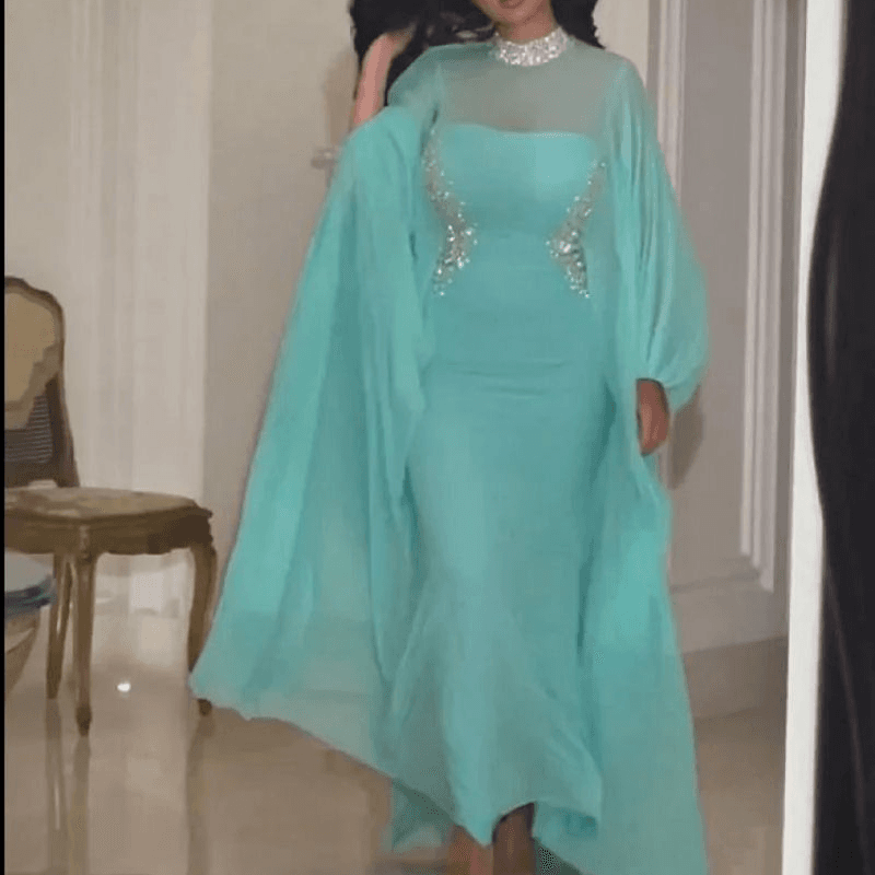 Women's Spring And Summer Temperament Sexy Cloak Sequin Splicing Chiffon Evening Dress Two-piece Set