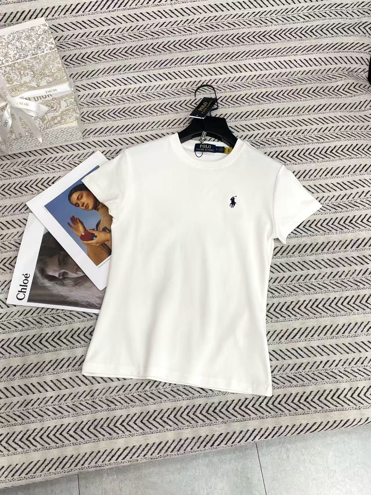 T-shirt Lauren Pony à manches courtes, coupe skinny et stretch, brodé, nouveauté été 2026, tissu doux, respirant et évacuant l'humidité, haut