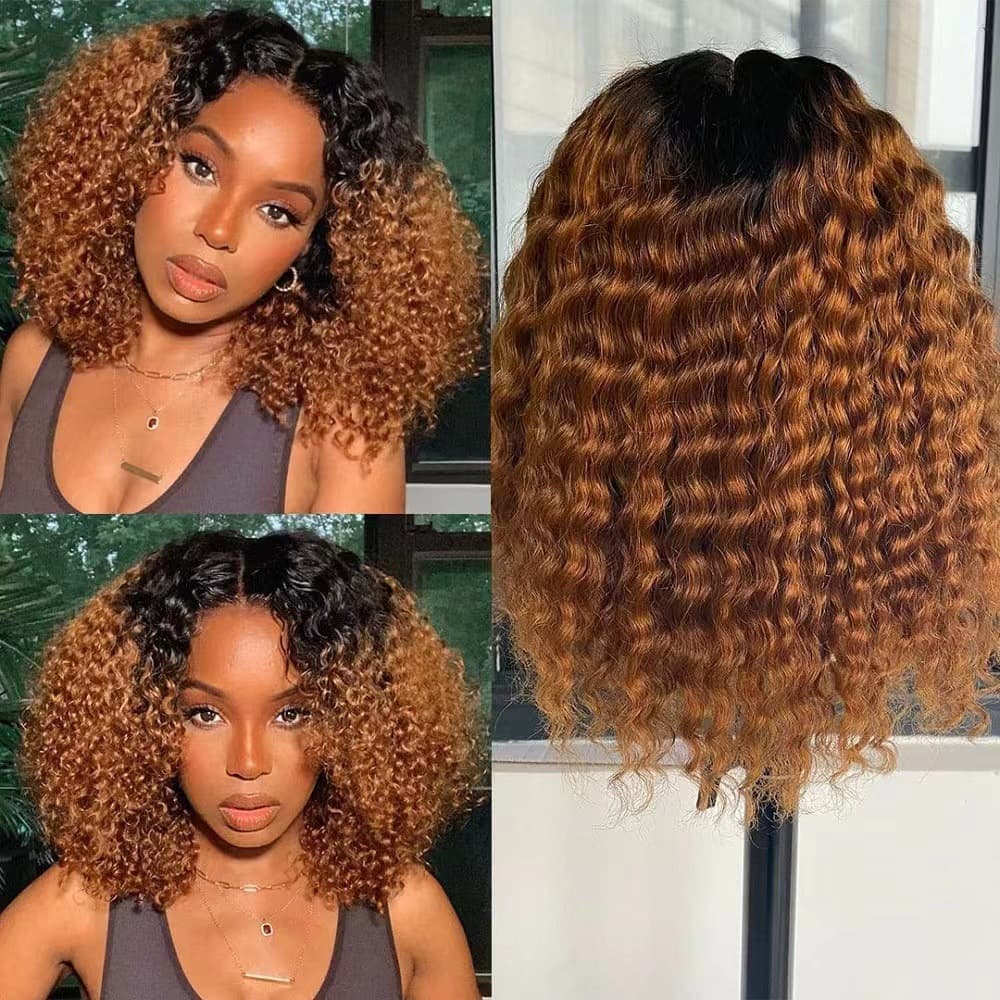 Wig Ladies Small Curly Wig Black Brown Gradient Long Curly Hair High Temperature Silk Chemical Fiber Wig Set
