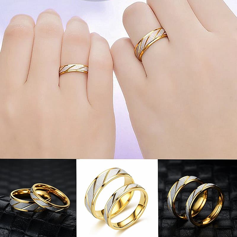 Korean Version Of Ligh Luxury Ianium Seel Wih Diagonal And Conrasing Colors For Couples, Rendy Ail Ring