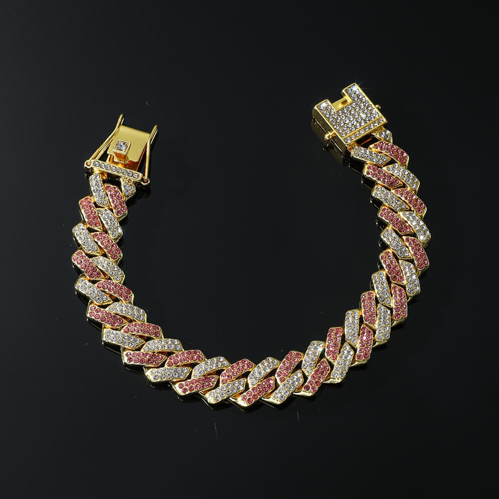Hip hop Men Women Cuban Link Chain Bracelet Iced Out AAA+ Rhinestone Paved Cuban Bracelets Prong Hand Link Chain Hiphop Jewelry
