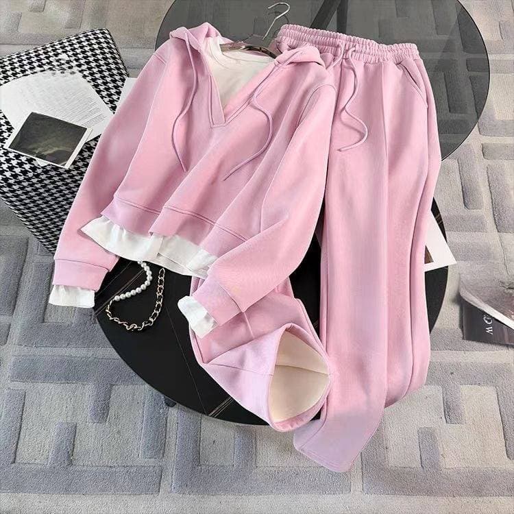 Women’s Clothing New Autumn And Winter Style Age Reducing Slimming Fashionable Leisure Sports Plus Velvet Sweater Wide Leg Pants Suit For Women