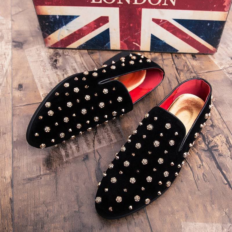 European Station Fashion Men's Shoes New Leather Casual Loafer Shoes Trendy Rivet Crystal Diamond Men's Shoes With Low Top Casual Shoes