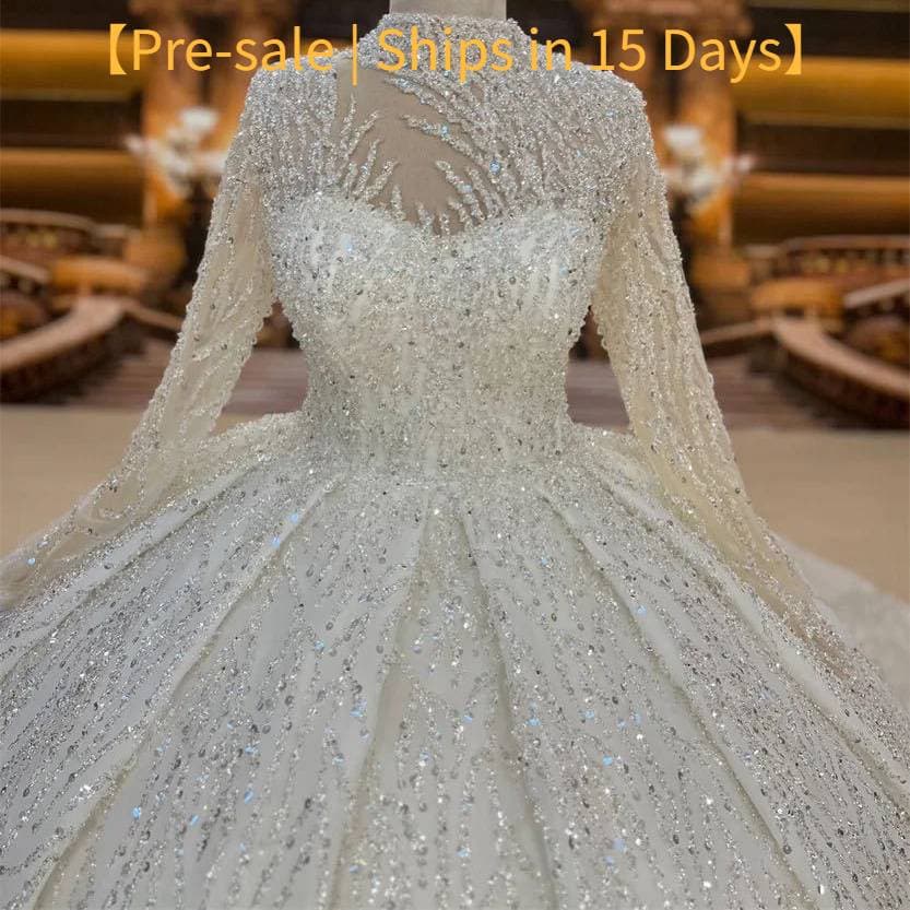 【Pre-sale | Ships In 15 Days】wedding Dress Heavy Industry Embroidered Beaded Lace Elegant Long-sleeved Puffy Princess Skirt Trailing Wedding Dress