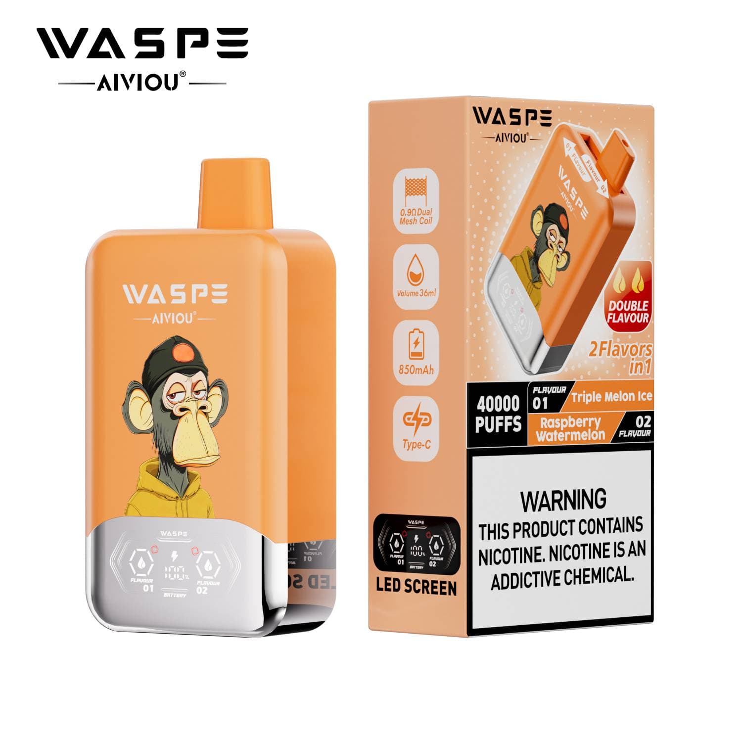 Waspe Double Saveur 40 000 bouffées 40k Entrepôt UE Cigarette électronique jetable 2 en 1 Boîte de bouffées Vapotage avec deux saveurs Double c