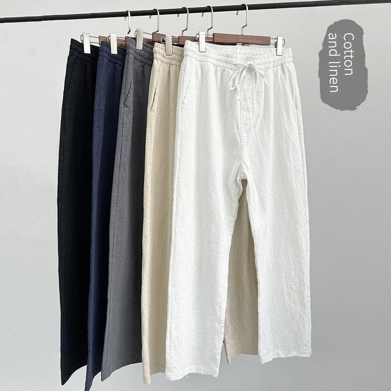 Men's Clothing Men's Linen Cotton Pants - Summer Lightweight Loose Fit Straight Leg Breathable Casual Trousers With Dropped Crotch For Big & Tall