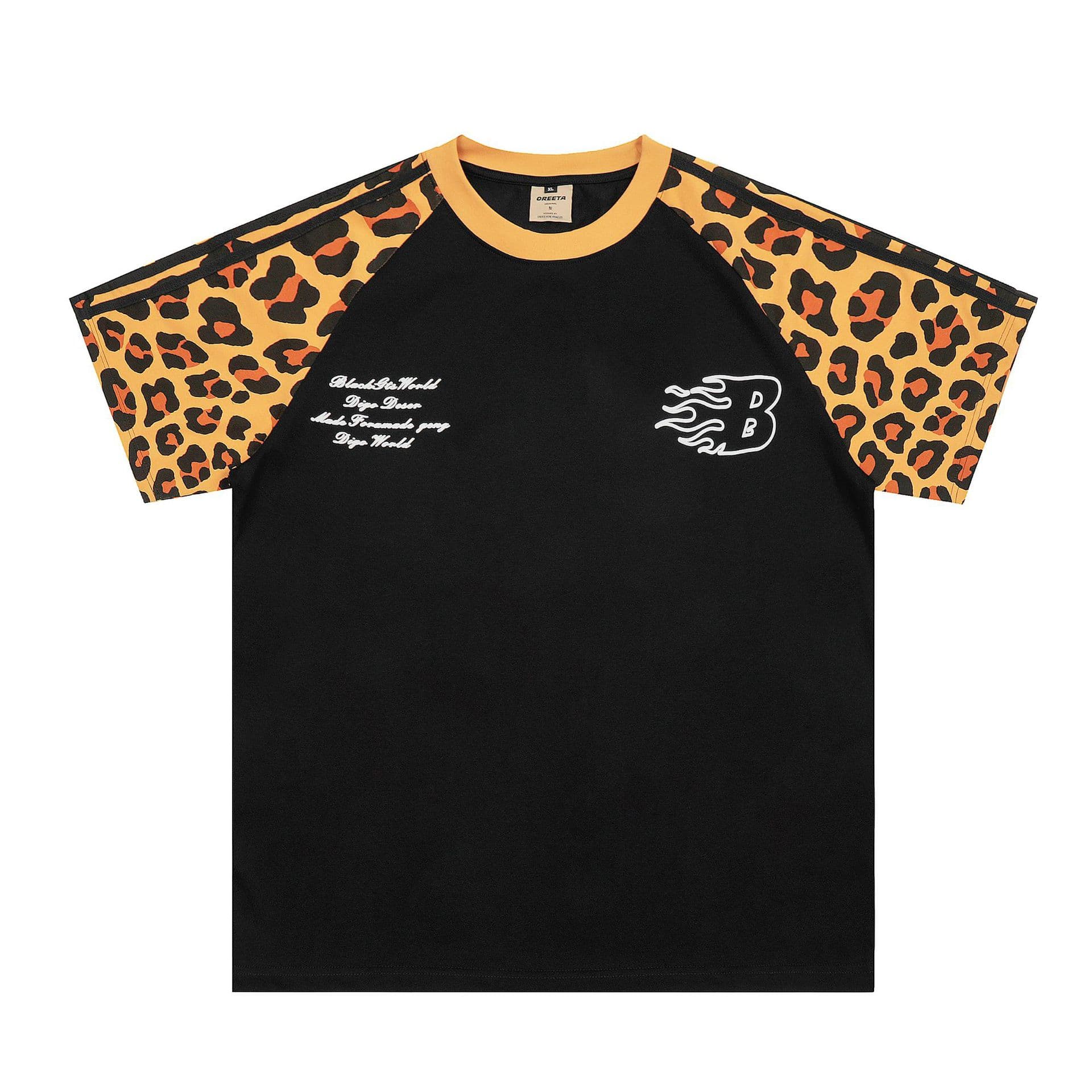 Men's Clothing 2025 Summer New Leopard Print Splicing Raglan Sleeve Short Sleeve T-shirt Men And Women Loose Couple Half Sleeve T-shirt