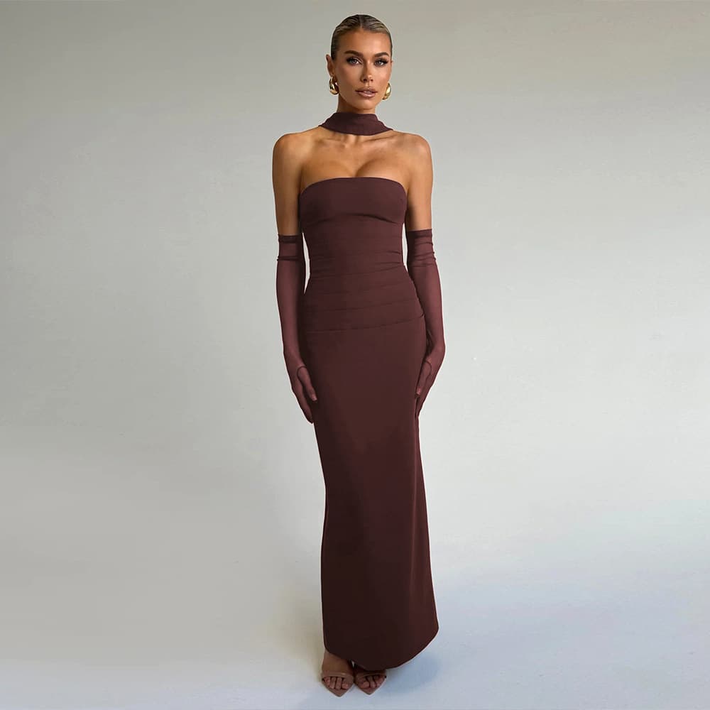 ​​Elegant Strapless Mermaid Dress With Waist Cincher & Flowing Back Ribbons – Sexy Backless Bodycon Maxi Dress For Evening Events​​