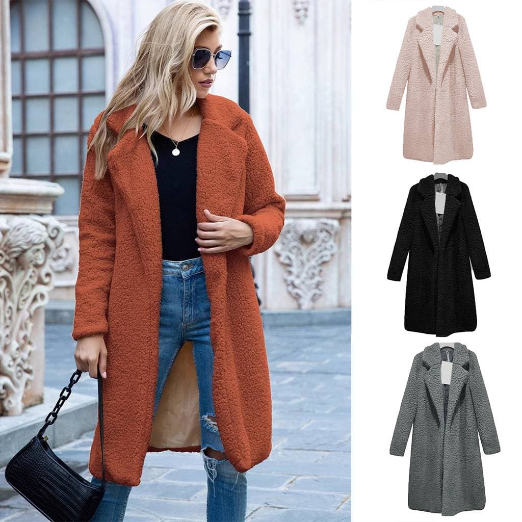 Women's woolen thick pink suit collar coat medium length
