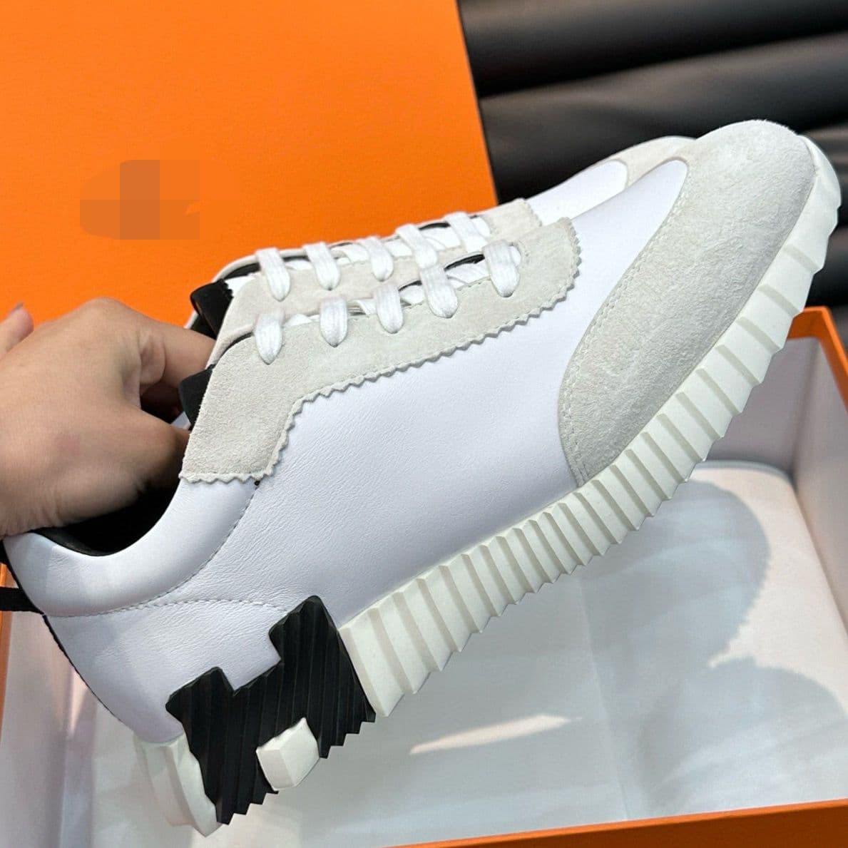 Chaussures grises souples et décontractées en cuir véritable poli de marque H, baskets noires pour femmes et hommes