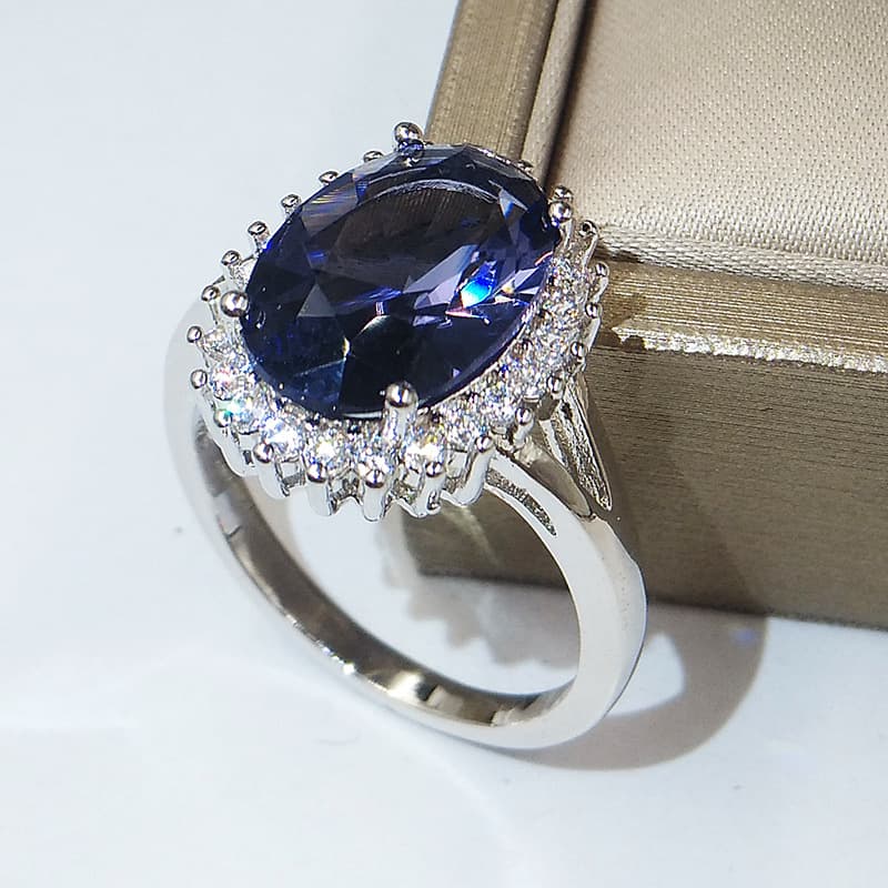 New Accessories Royal Blue Oval Multi-Diamond Women's Zircon Ring Straight