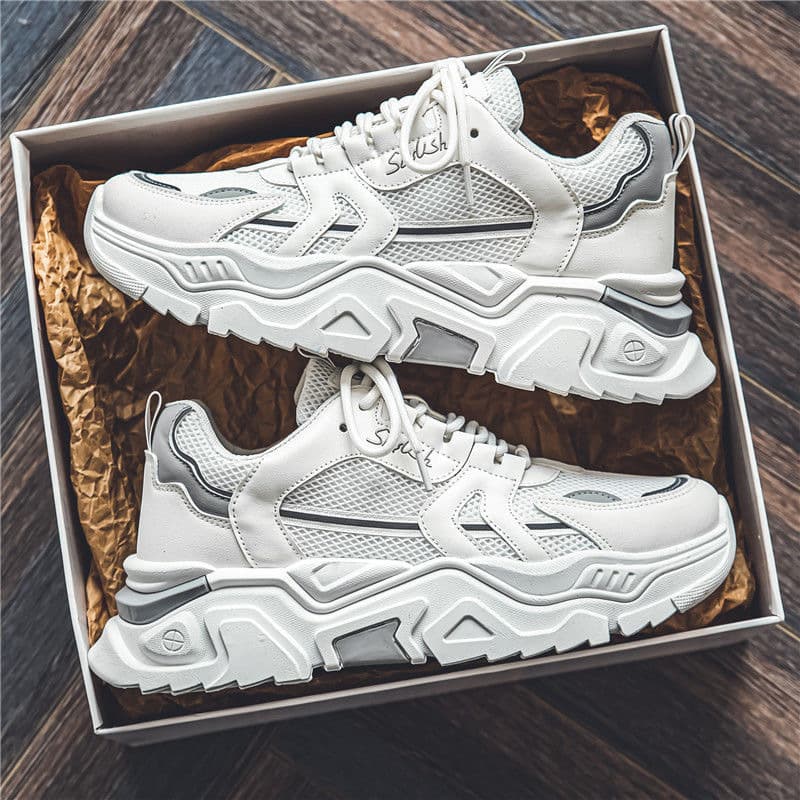 Men's Shoes Summer Breathable New Style Trend All-match Youth Sports Leisure Thick Bottom Heightening Little White Dad Shoes