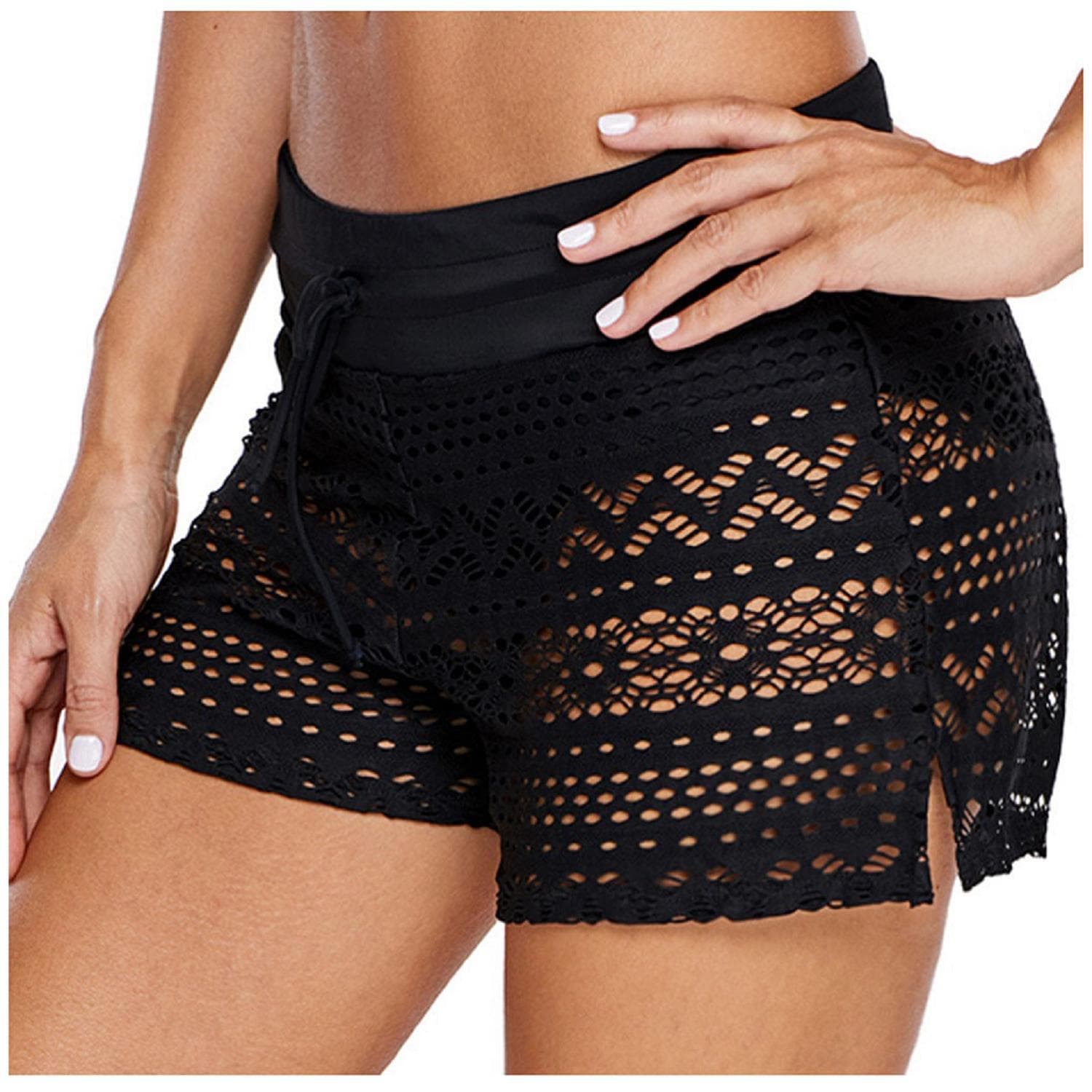 2025s 2025 Black Jacquard Lace Women's Four-Corner Set Beach Casual Vacation Shorts