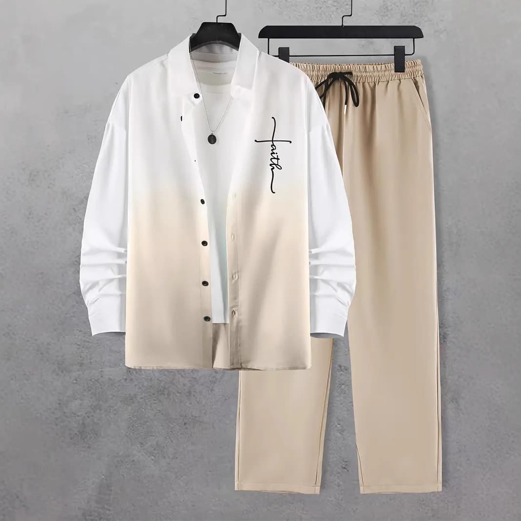 Men's Clothing Fashion Trend Color Gradient Long Sleeved Shirt And Trousers Suit MB12+ML4