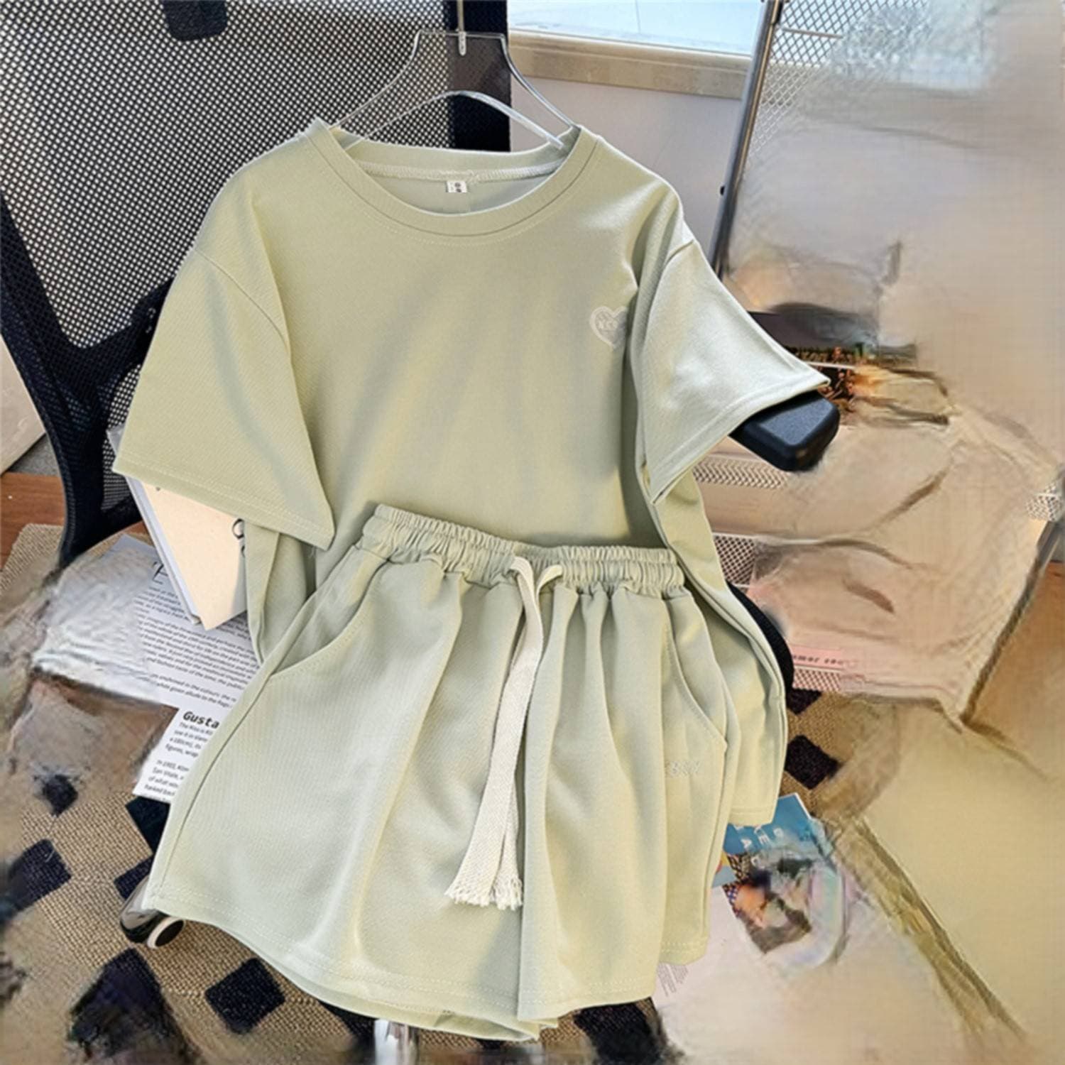 Women's Clothing Summer Casual Fashion Pink Short Sleeved Shorts Sports Suit Female Korean Version Loose Small Two Piece Suit Trendy