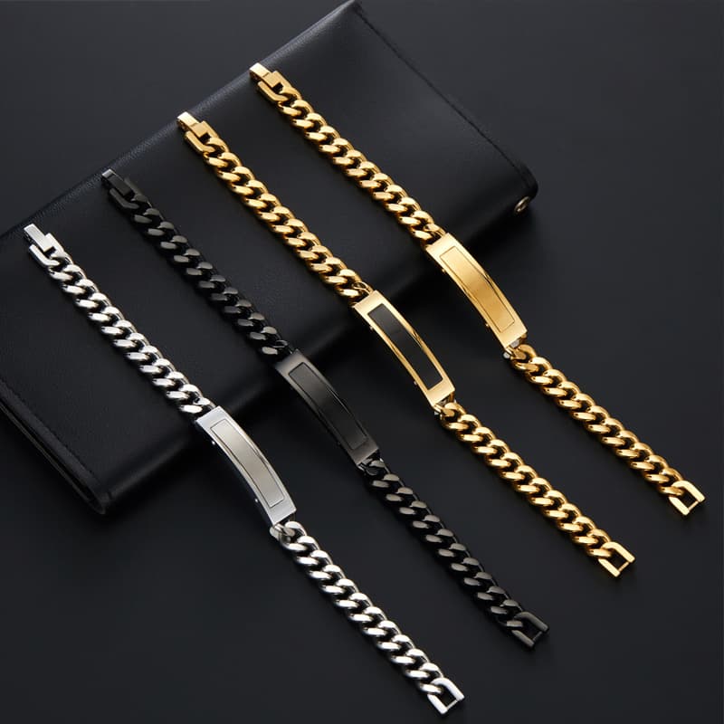 Stainless Jewelry Curved Tag Men's Personalized Hip-Hop Titanium Steel Bracelet Customizable DIY Engraving