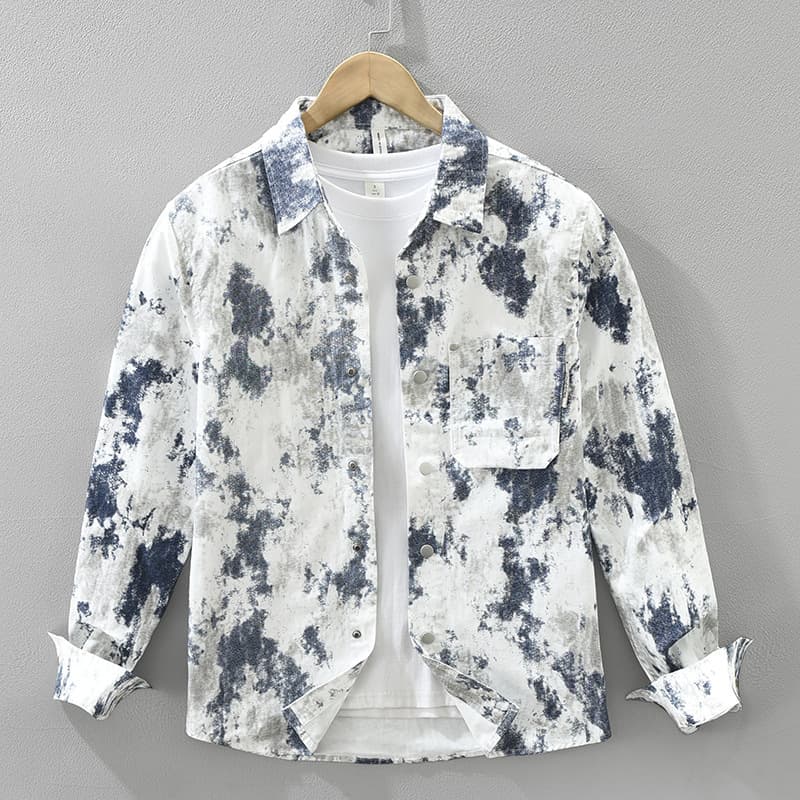 Trendy Printed Long Sleeved Shirt For Men, Fashionable And Versatile, Artistic And Casual Loose Top