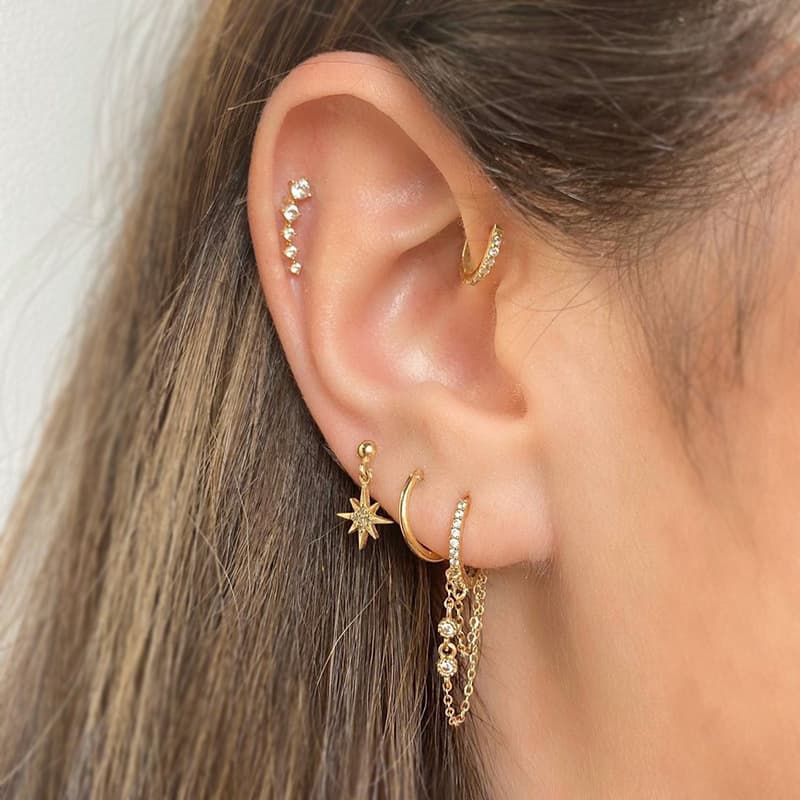 INS style romantic star and moon series zircon butterfly earrings moon universe single earring bone clip earrings jewelry set