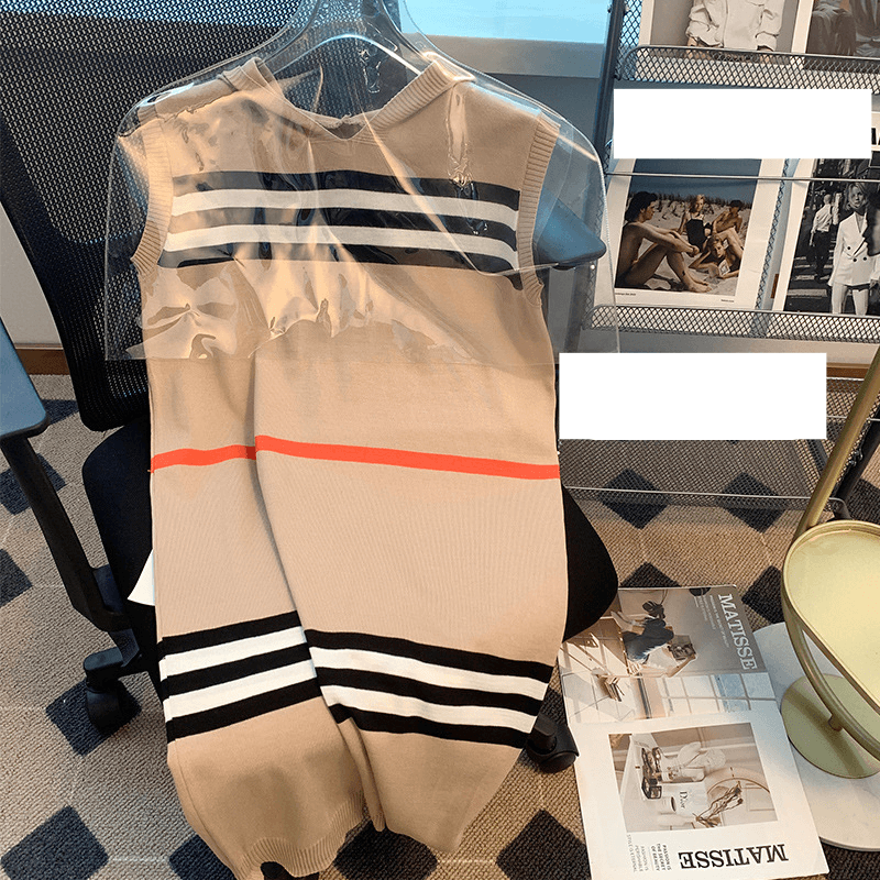 Women's Clothing Summer new hooded striped knitted dress for women, Hong Kong style, sweet, loose and slim mid length skirt