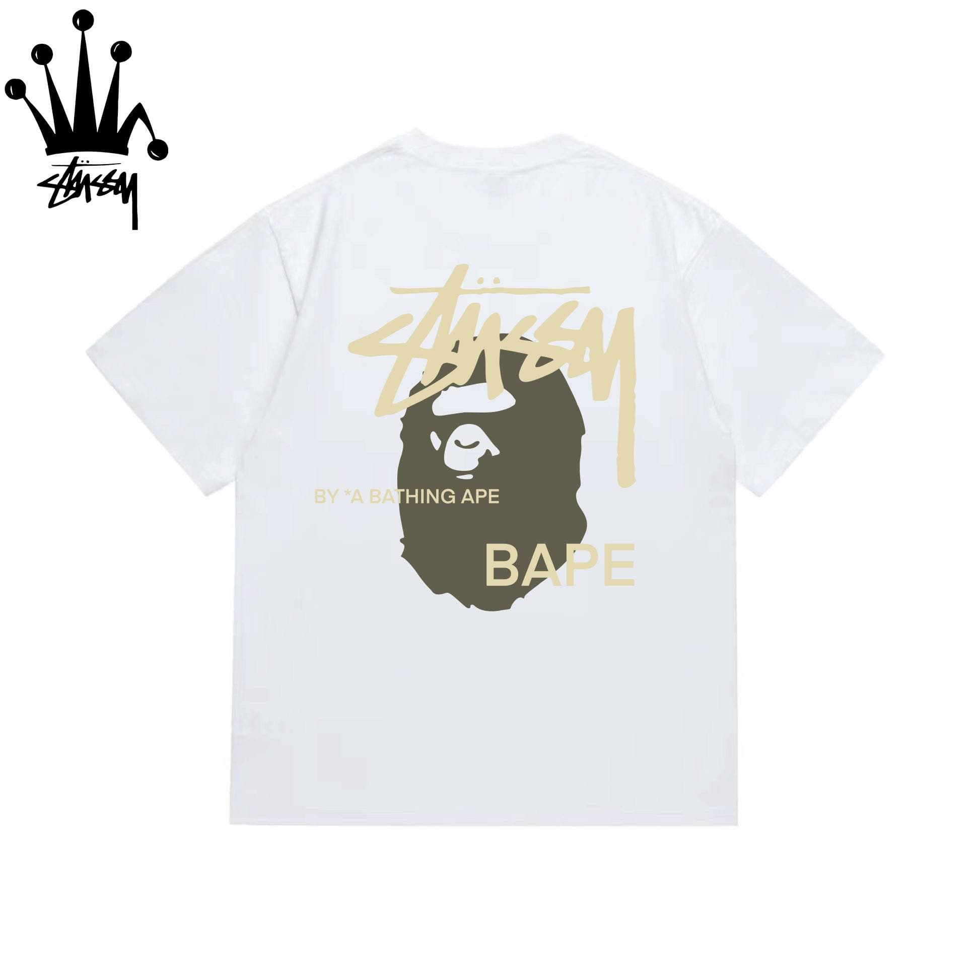 Stussy&Ape Co Branded Design Logo Letter Ape Pattern Printed Casual Loose Cotton Short Sleeved T-shirt For Men And Women