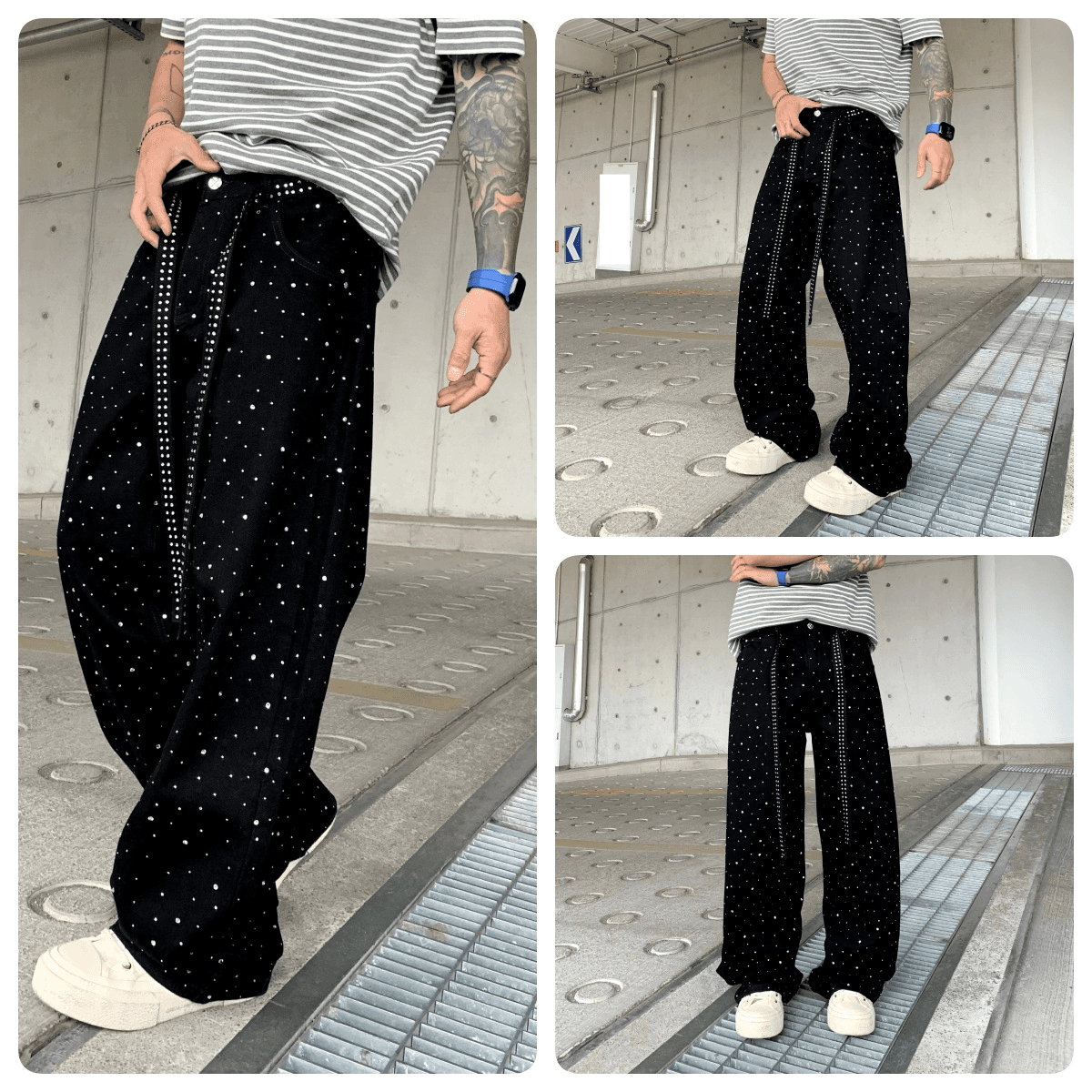 Men's Clothing Hot Diamond New Fashion Brand Loose Straight Denim Trousers Men