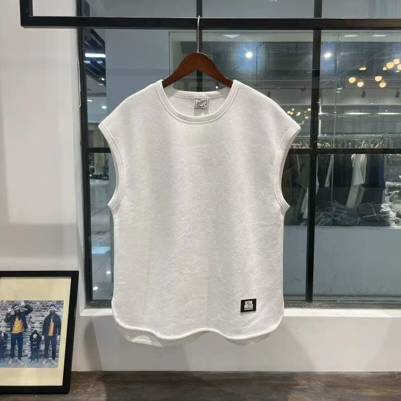 Vêtements pour hommes, t-shirt rétro sans manches, gilet pour hommes, ample, polyvalent, couleur unie, décontracté, tendance, couleur unie, vête