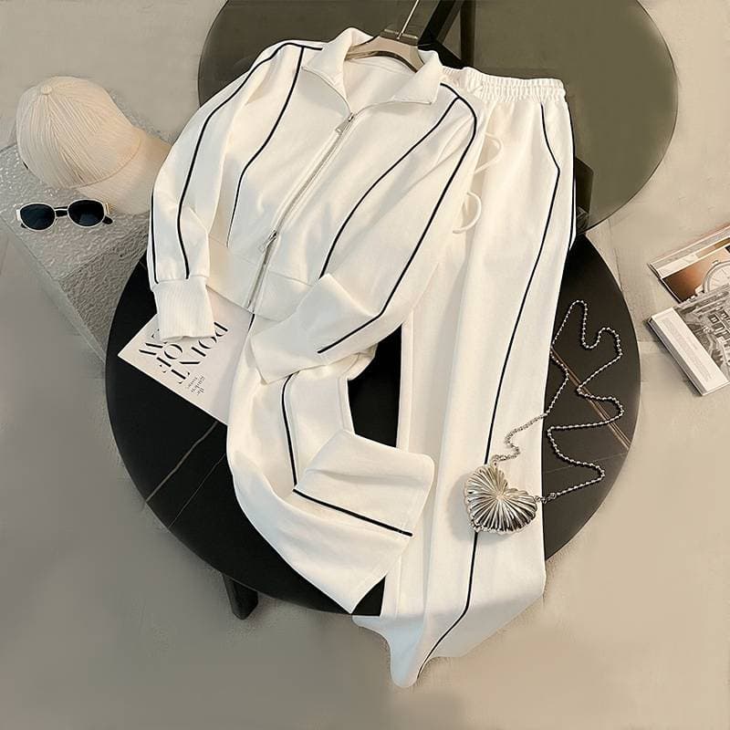 Women's Fashion Street Sporty Casual Set: Slim Fit Cardigan Long Sleeve Sweatshirt Two-Piece Set