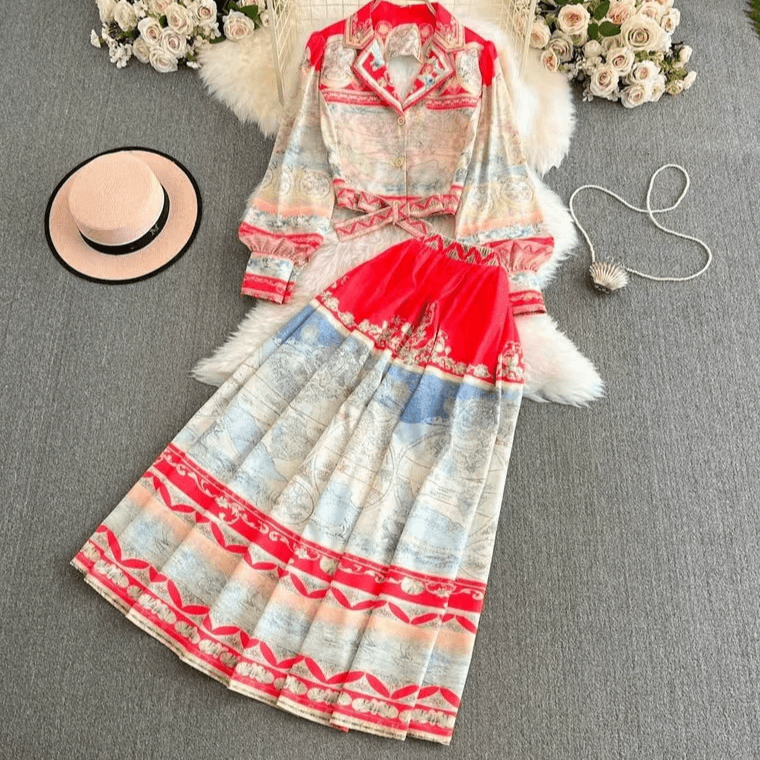 Women's Clothing New Autumn Tea Break Temperament Long Sleeved Shirt Romantic And Elegant Waist Slim Skirt Suit
