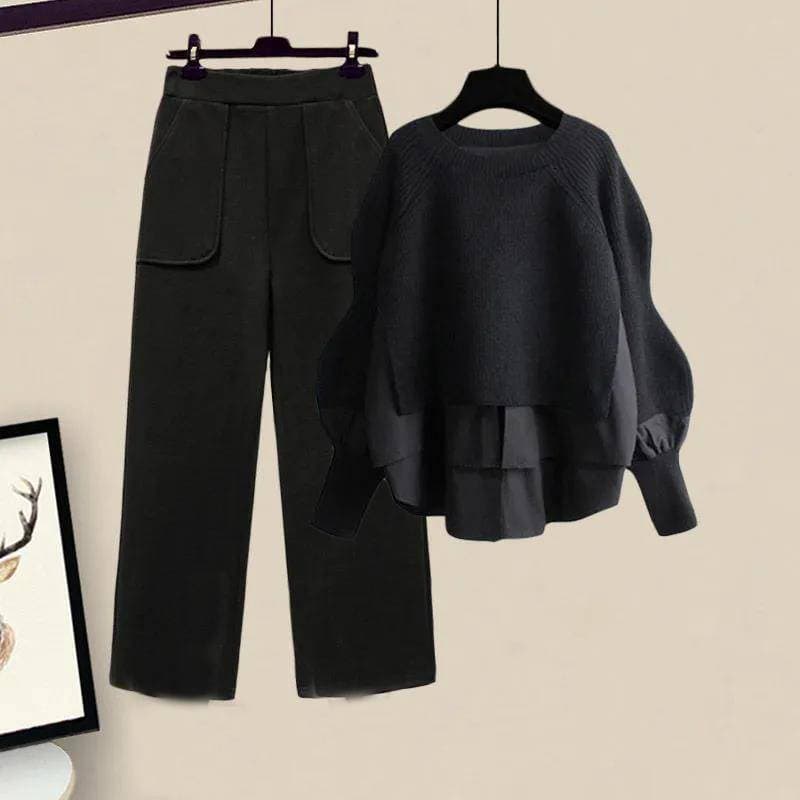 Women's Clothing Autumn And Winter Season Fashion Street Two Piece Shirt Small High Waist Wide Leg Pants Suit