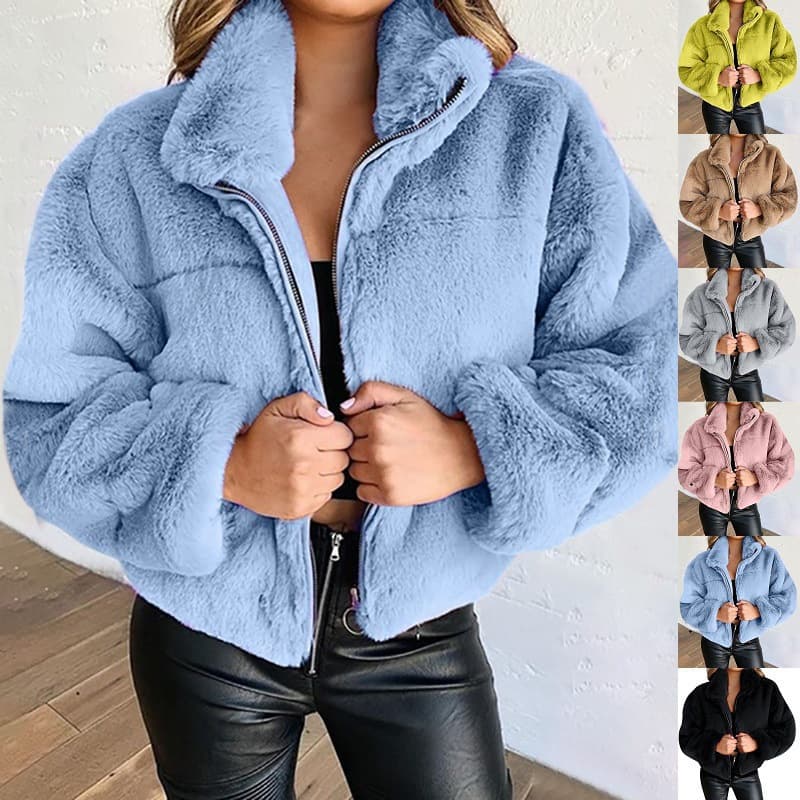 Women's clothing hot-selling clothing rabbit fur imitation fur zipper cardigan plush warm jacket