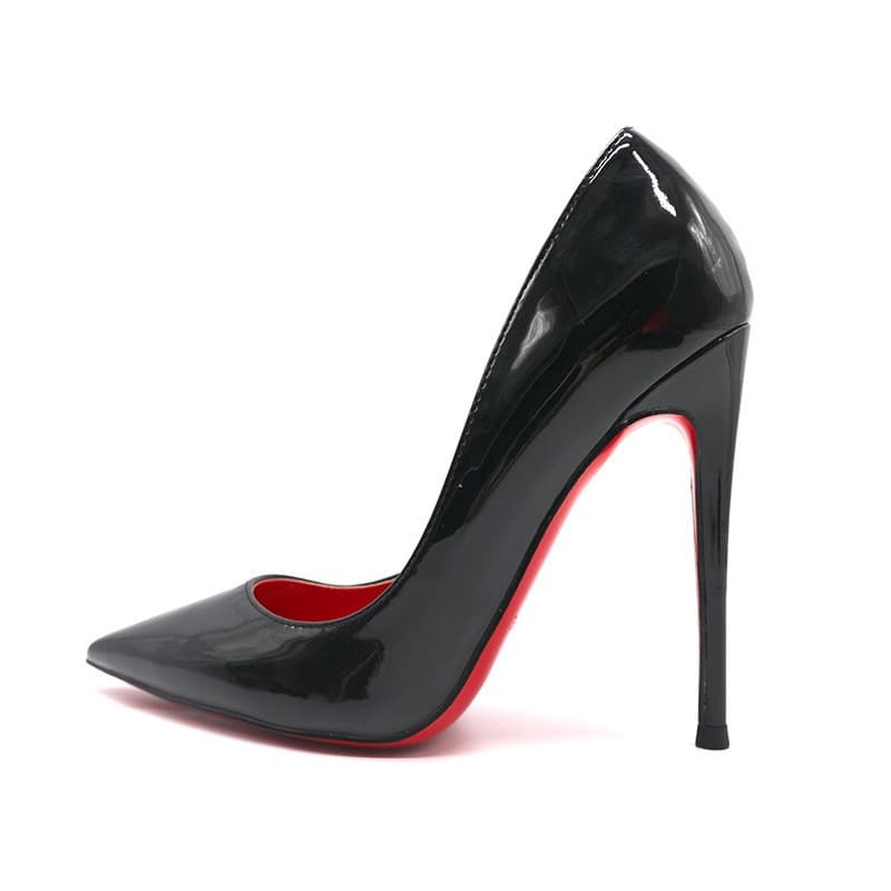 2024 Nouveau cuir verni noir rouge bas Stiletto pointu talons hauts sexy tout-match Niche tempérament 10 cm chaussures simples