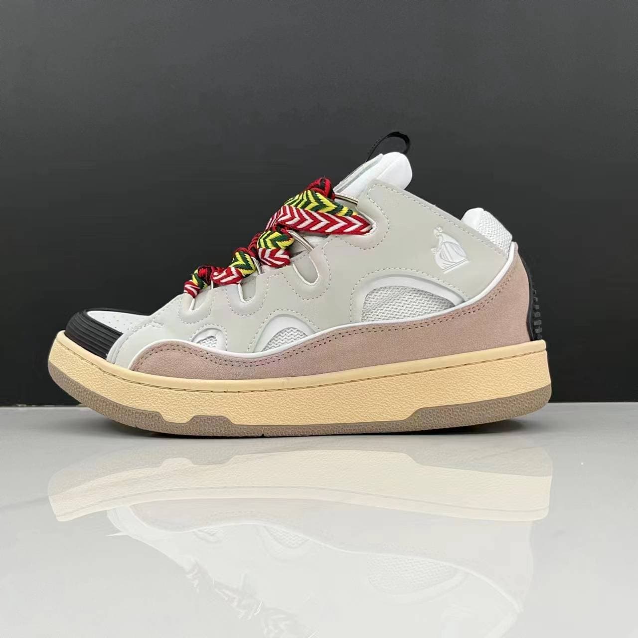 Chaussures plates respirantes unisexes à semelle épaisse en cuir véritable à lacets, chaussures décontractées de couleurs mélangées, chaussur
